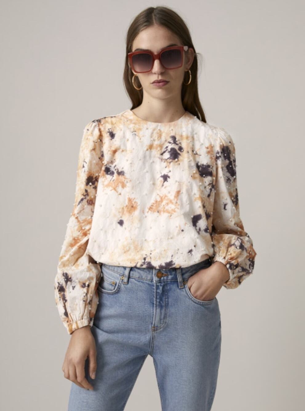 NWT SCOTCH & SODA COTTON TIEDYE TOP WITH PEARL DETAILS XS